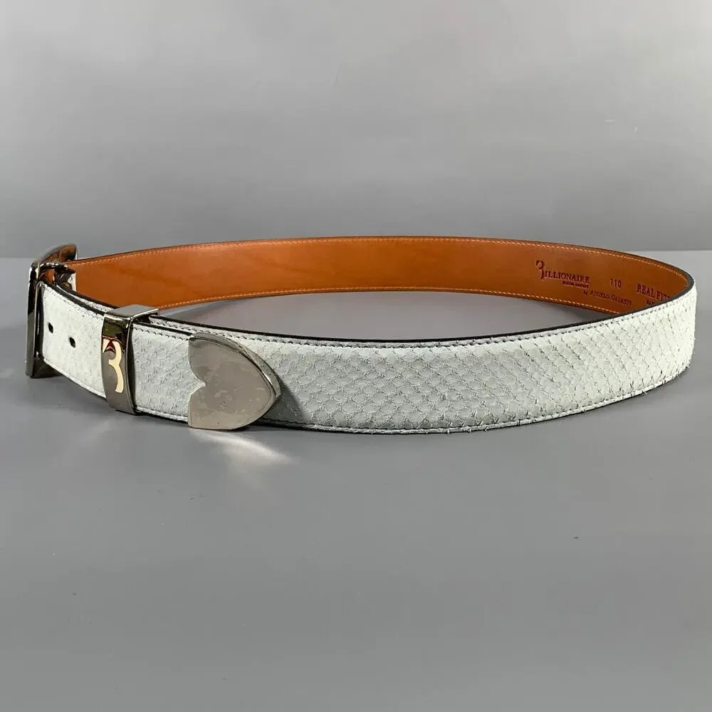 BILLIONAIRE COUTURE Size 40 Off White Textured Phython Skin Leather Belt